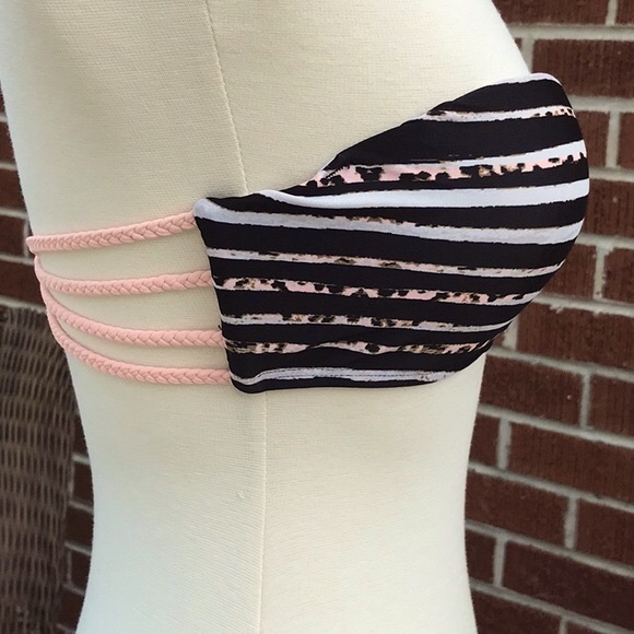 NWT Candie’s Black and Pink Striped Bandeau Swim Top Size Medium - Picture 3 of 10